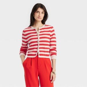 Women's Lady Cardigan - A New Day Red Striped
